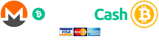 Payment Types Accepted: Crypto, Credit Card - Bitcoin Monero, amex mastercard visa, Bitcoin Cash